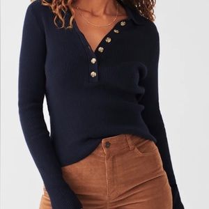 NWT Faherty Navy Ribbed Button-Front Sweater